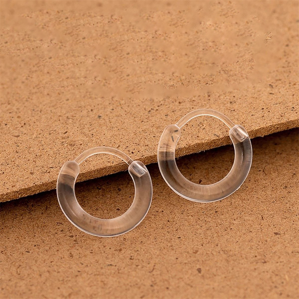 樹脂耳環 養耳洞 簡約耳環 耳骨環 防堵耳釘 耳圈 透明 2對 [平行進口] HK2727