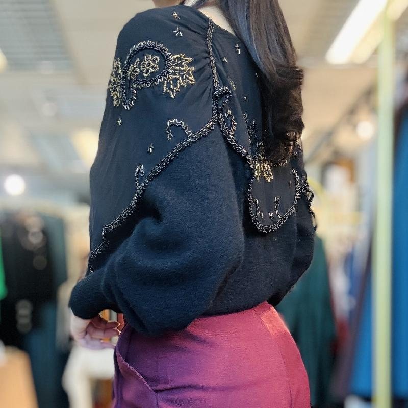 Vintage Made in Hong Kong 70% wool 20% Angora Beaded Cape Pullover(MT2531)