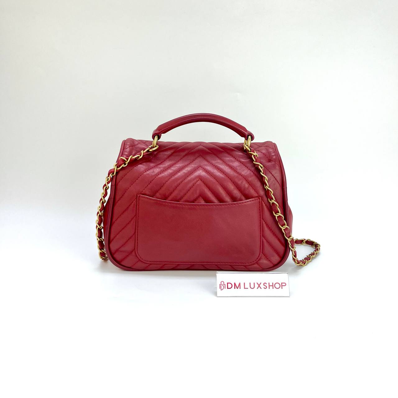 Chanel Chevron V-Stitch Top Handle Flap Bag Red GHW (Serial 24, Y: 2018)