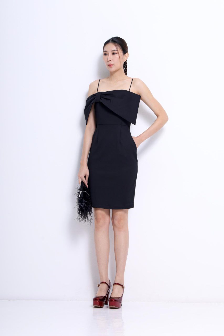 大蝴蝶结设计修身连身裙 2114