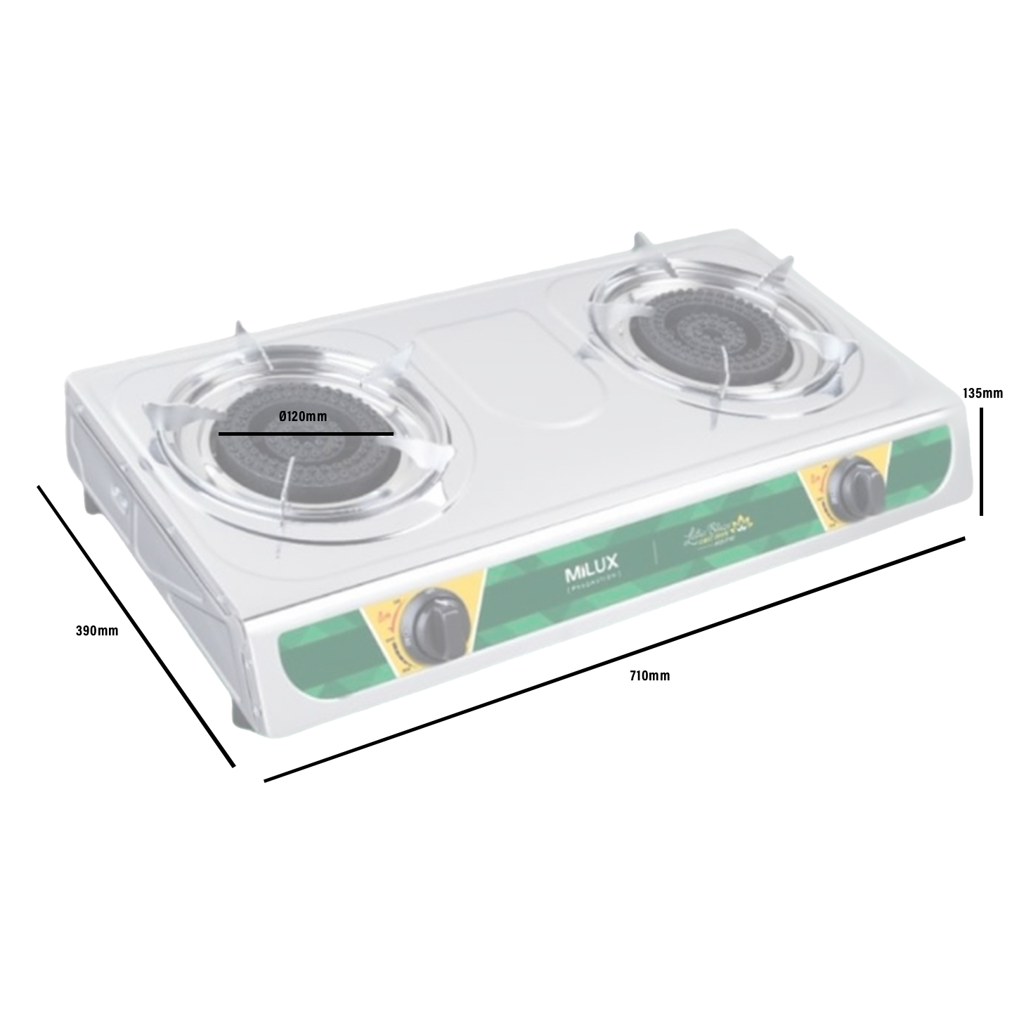Milux Stainless Steel Double Burner Gas Cooker (MSS-2140)