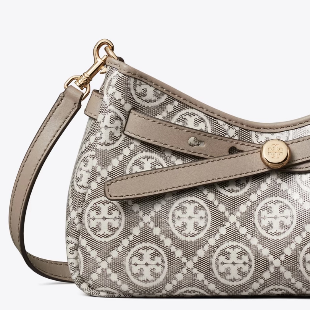 TORY BURCH T-MONOGRAM COATED JACQUARD ROMY ZIP-TOP CROSSBODY BAG