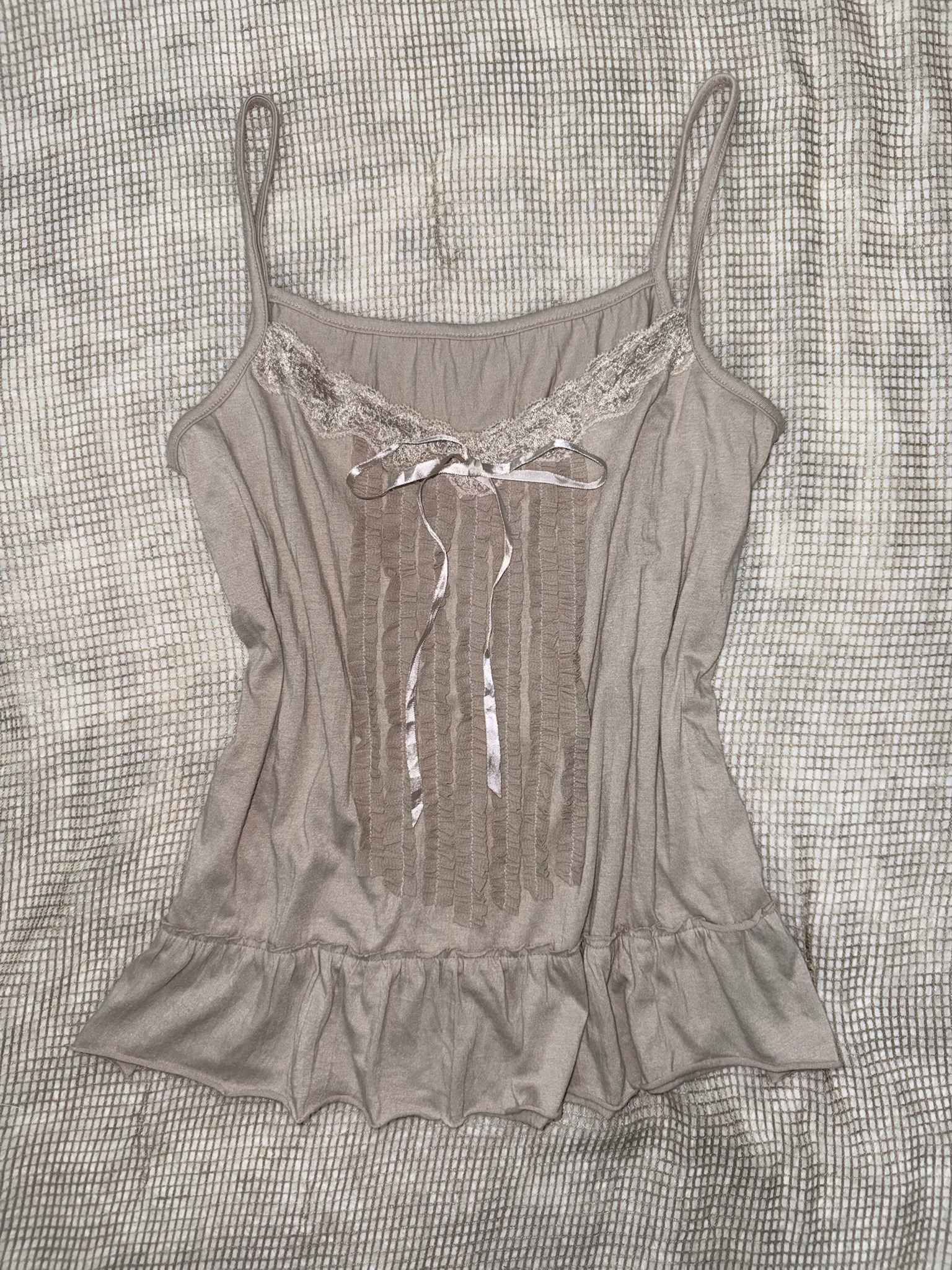 Coquette Style Long Ribbon Bow Ruffled Babydoll Tank