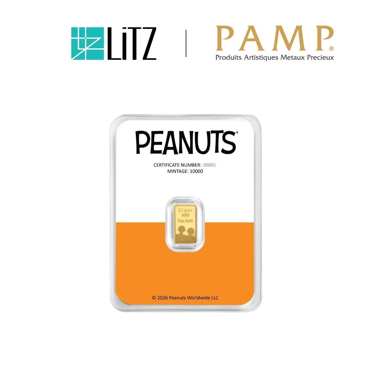 [0.5 g] LITZ Peanuts Great Pumpkin Charlie Brown 60th Anniversary Limited Edition Gold Bar (999.9) PG090