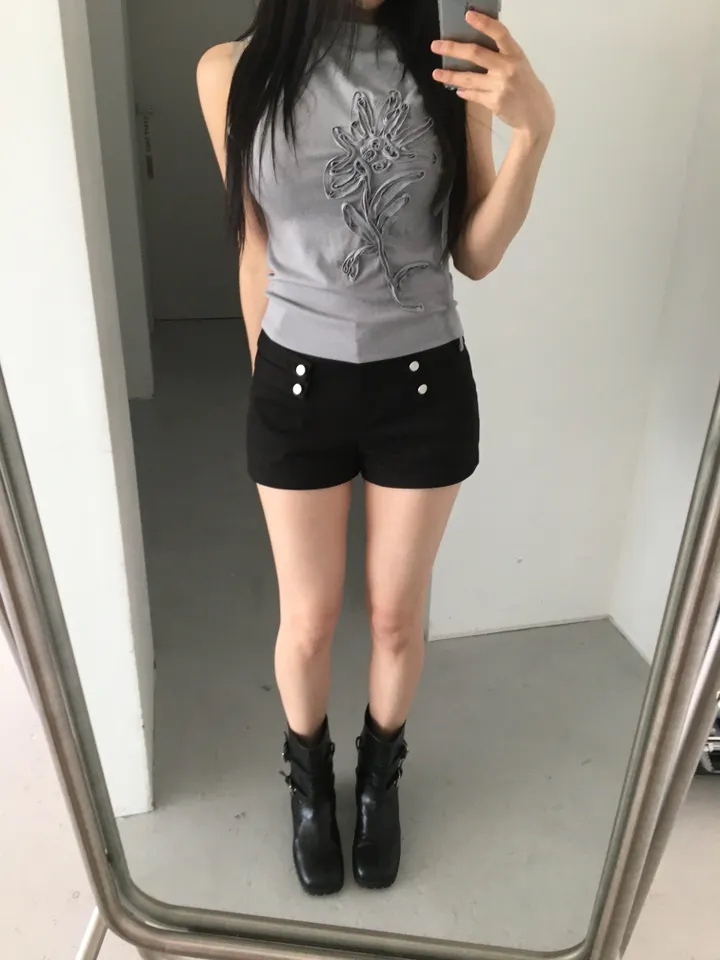 Floral Applique Ruched Tank Top