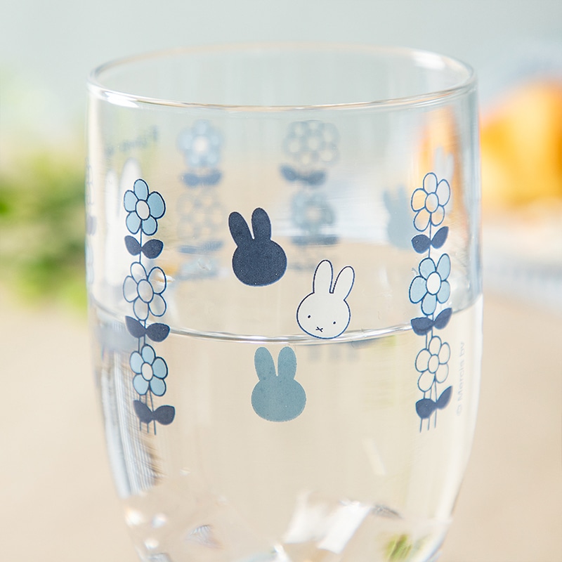 預購 miffy MF 限定 藍花玻璃杯 350ml 連假花一小扎 