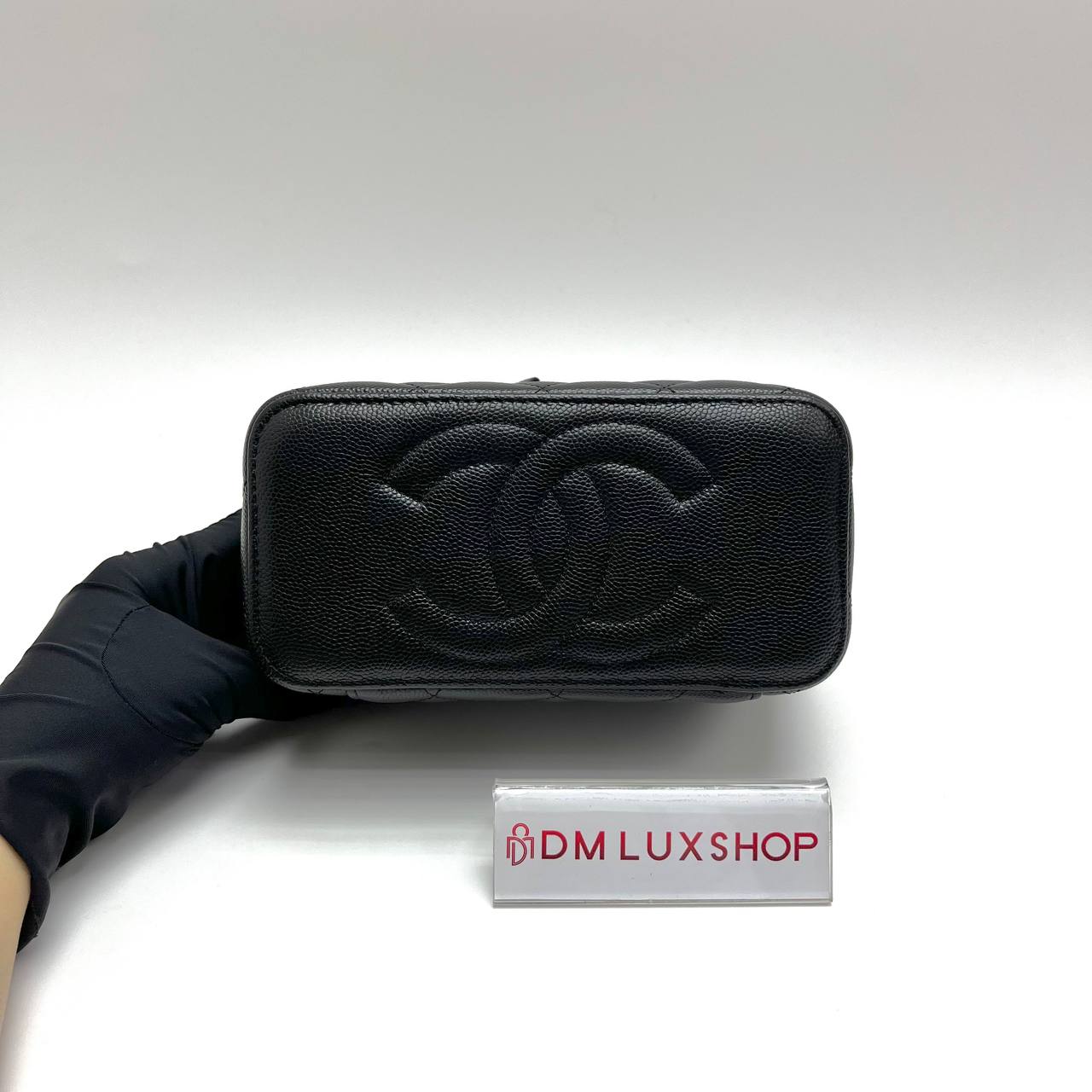 Chanel Black Caviar Vanity Case Top Handle GHW (Microchip)