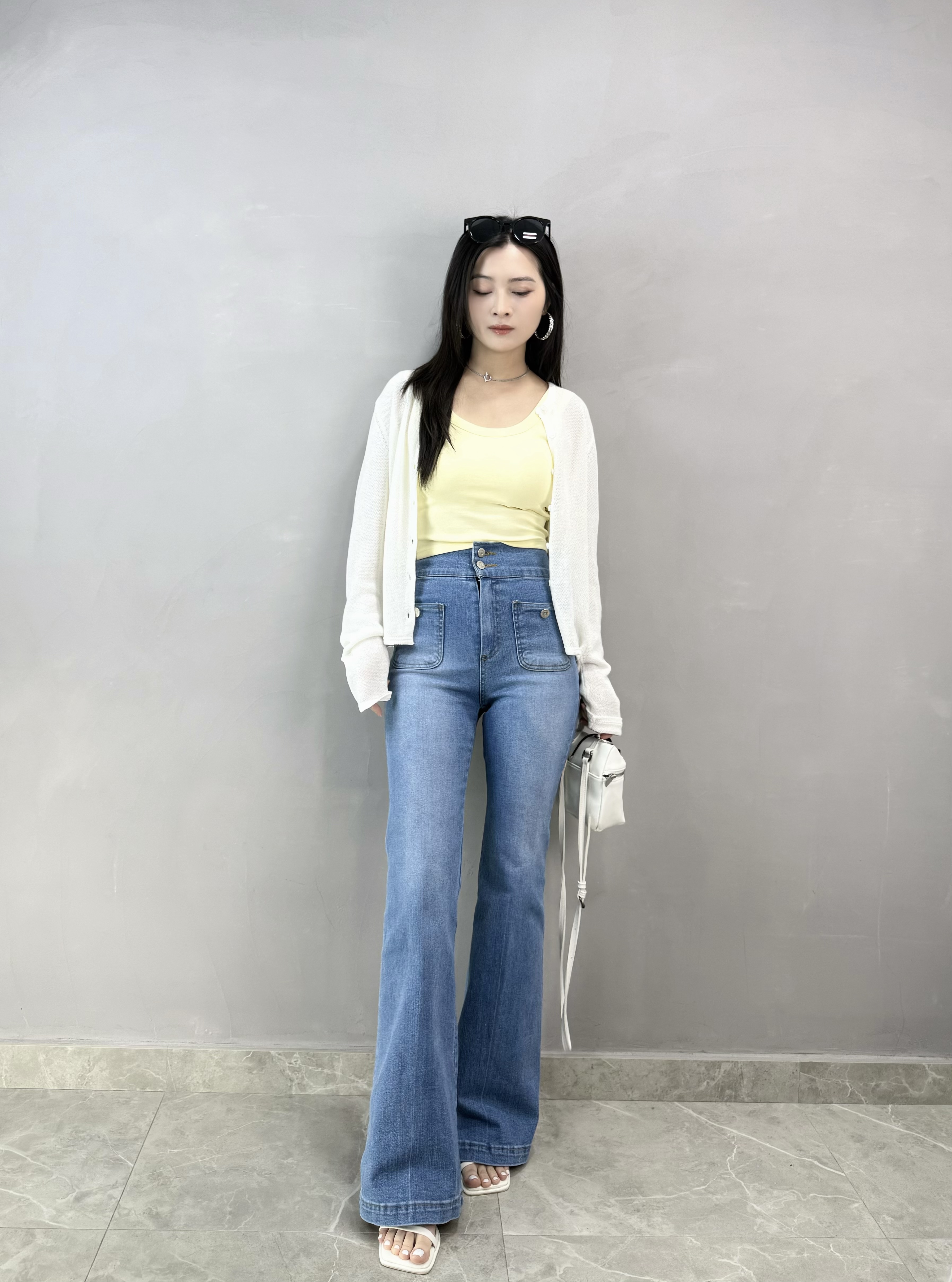 I65 前袋兩扣高腰喇叭褲