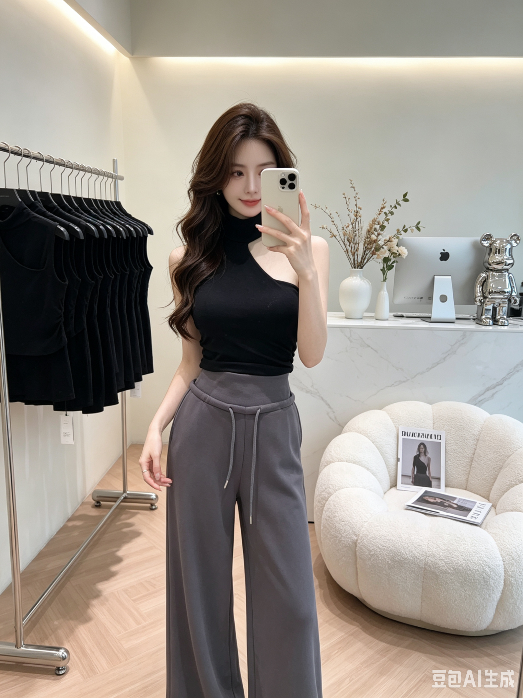 4595 Comfy Waistband 抽绳高腰休闲长裤