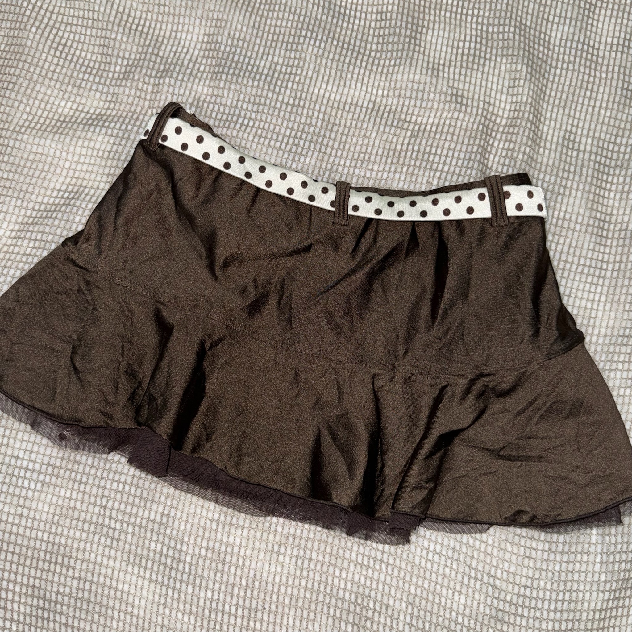 Brown Raffle Mini Skirt with Polka Dot Belt