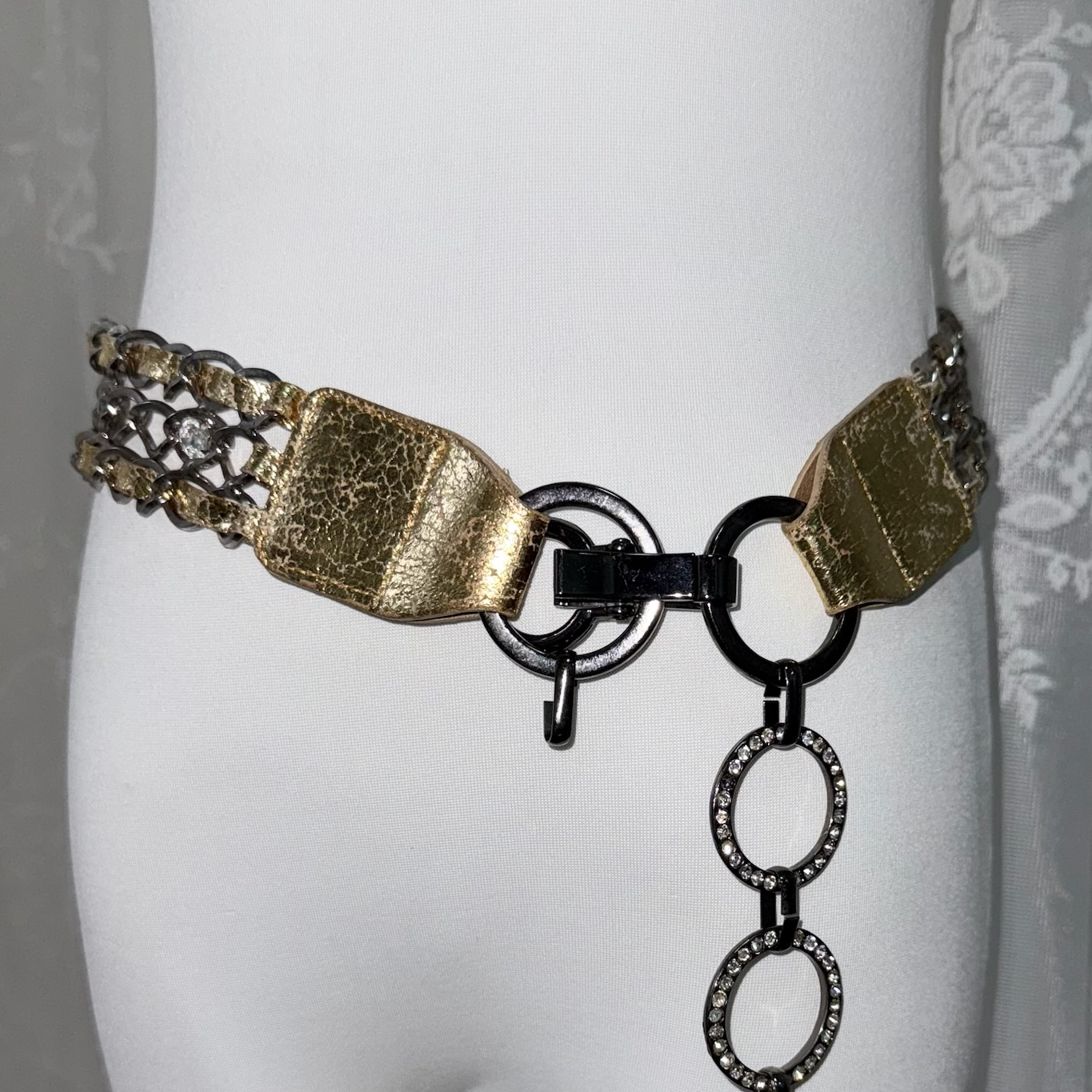 Vintage Braided Mixed-Metal Chain O-Ring Fringe Belt