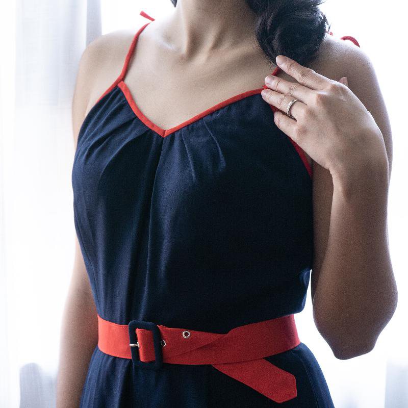 SOLD OUT 1940s Spaghetti Strap Patriotic Jumpsuit with Belt(FM111)