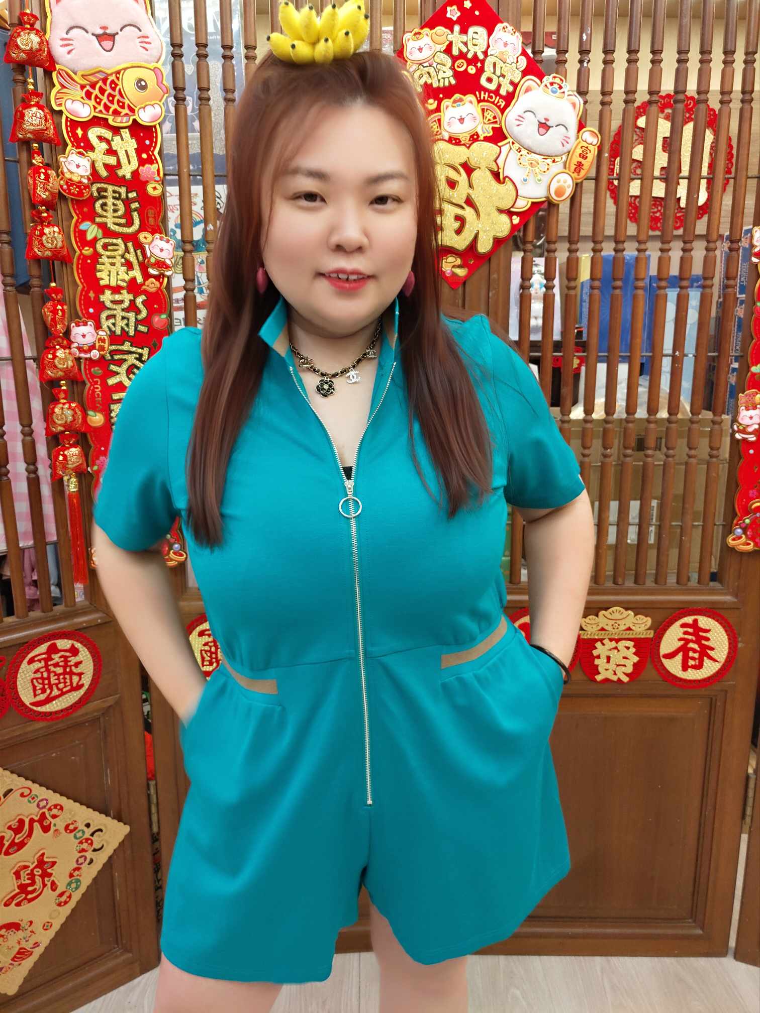 OTE10 CL281922 拉链拼色领连体裤