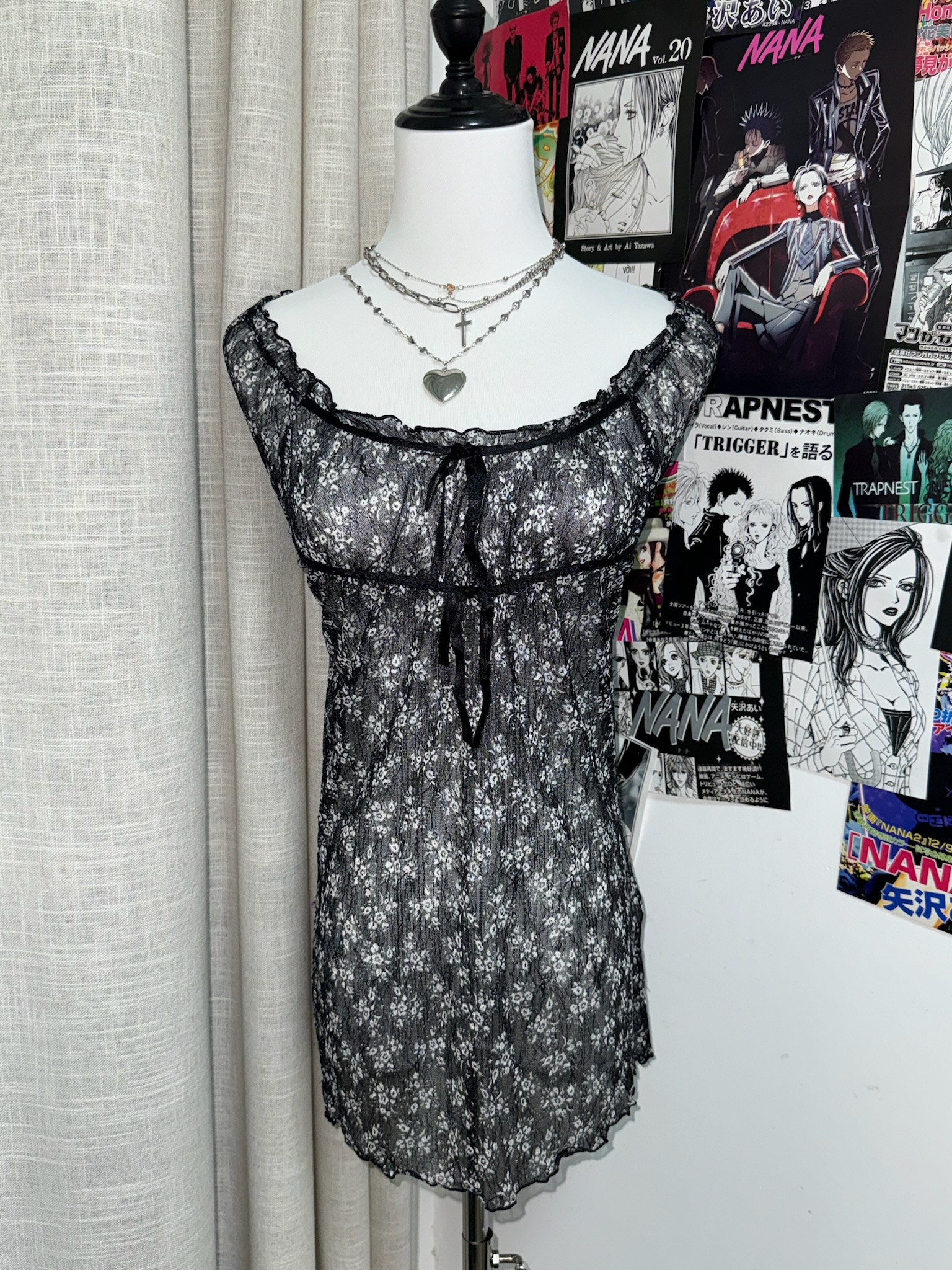 Floral Sheer Lace Babydoll Top