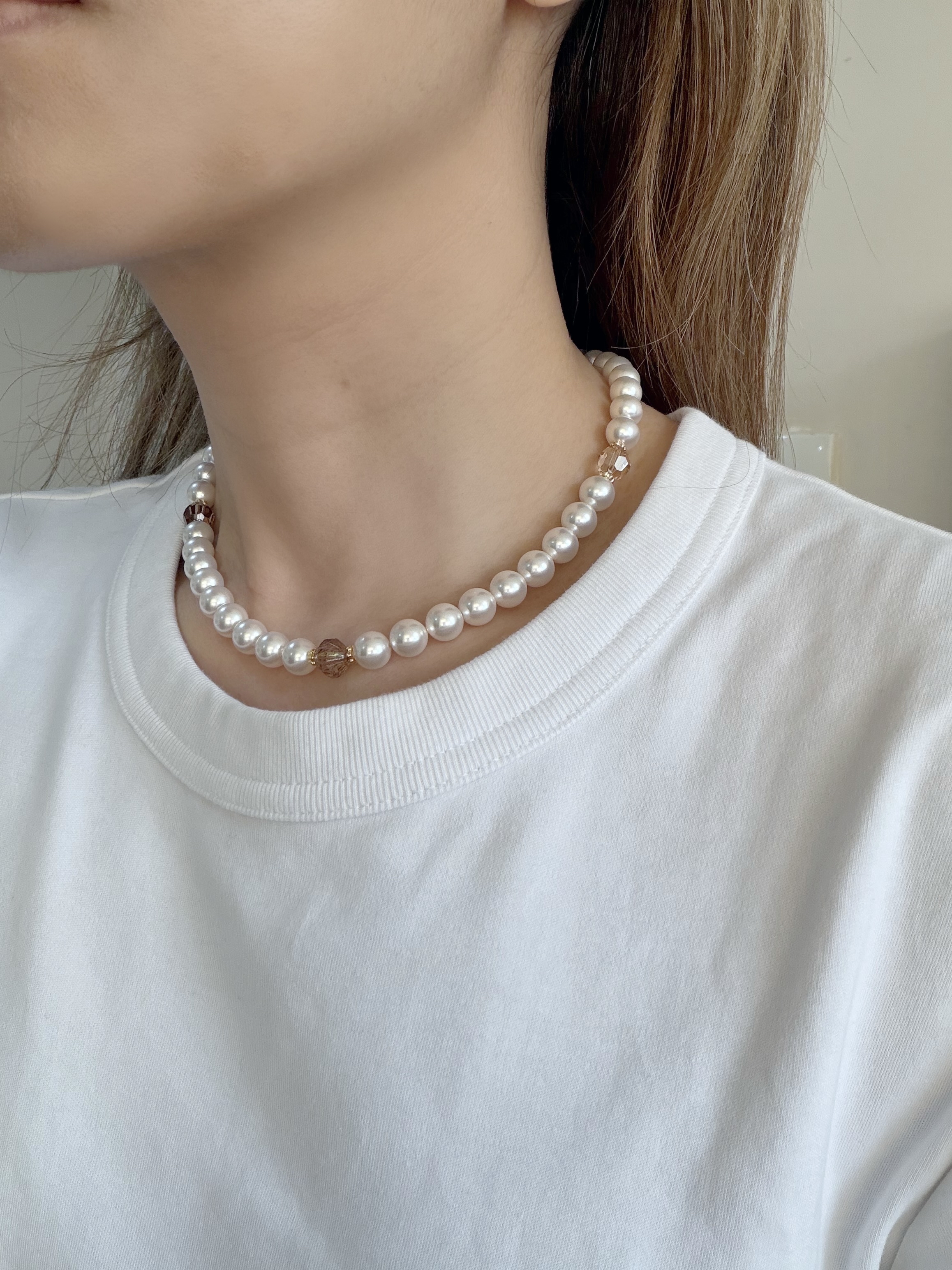 復古珍珠頸鍊/8mm米白珍珠