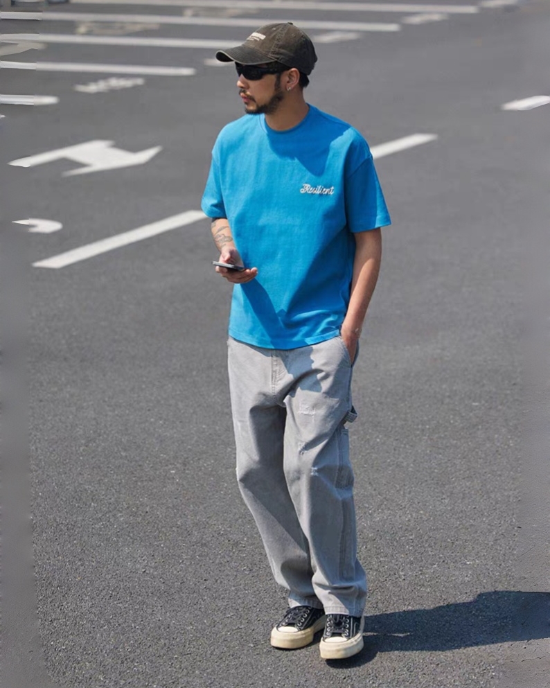 M1338 重磅洗水綉花短袖Tee