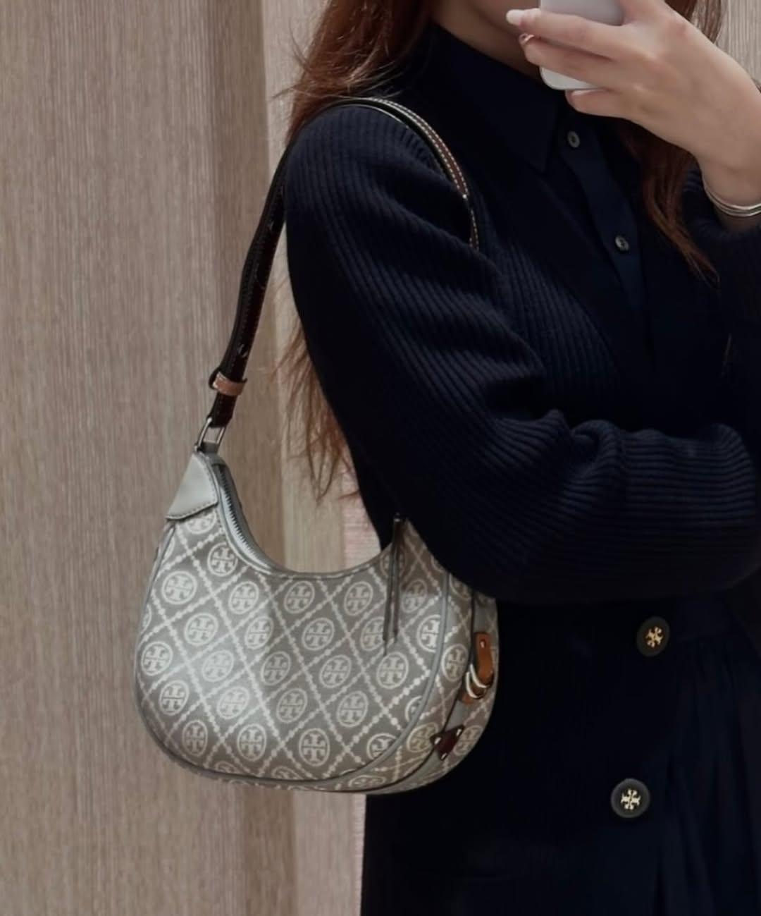 香港現貨-Tory Burch T Monogram Crescent Canvas Shoulder Bag