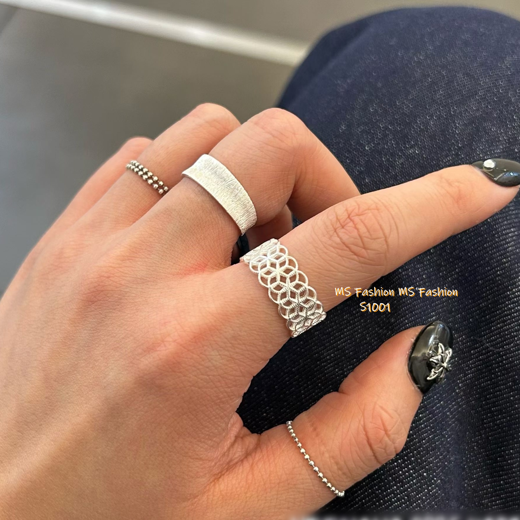 S1001 韓國🇰🇷S925純銀鏤空ins風戒指