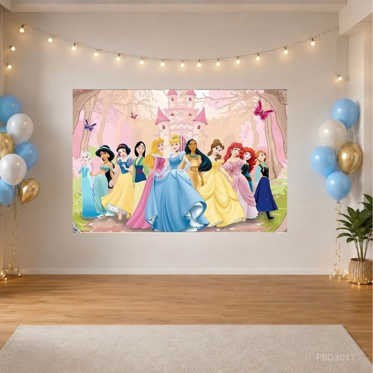 Disney Princess 公主主題生日派對背景布 150×100cm Backdrop 場地佈置拍照牆 PBD3017