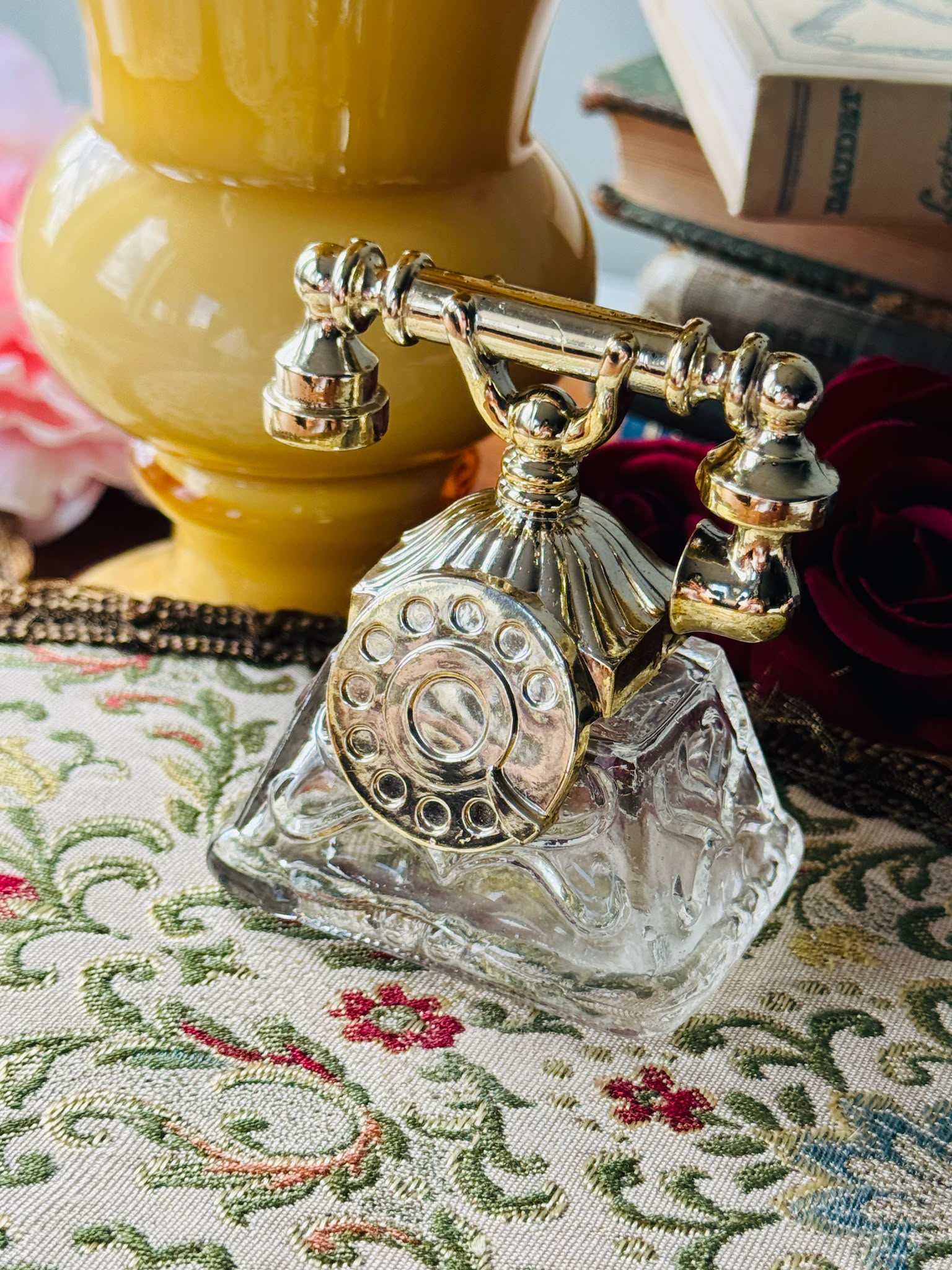 c.a. 1970s Avon "French Telephone" Cologne Perfume Glass Bottle - 1 fl oz / 28 ml (MT2626)