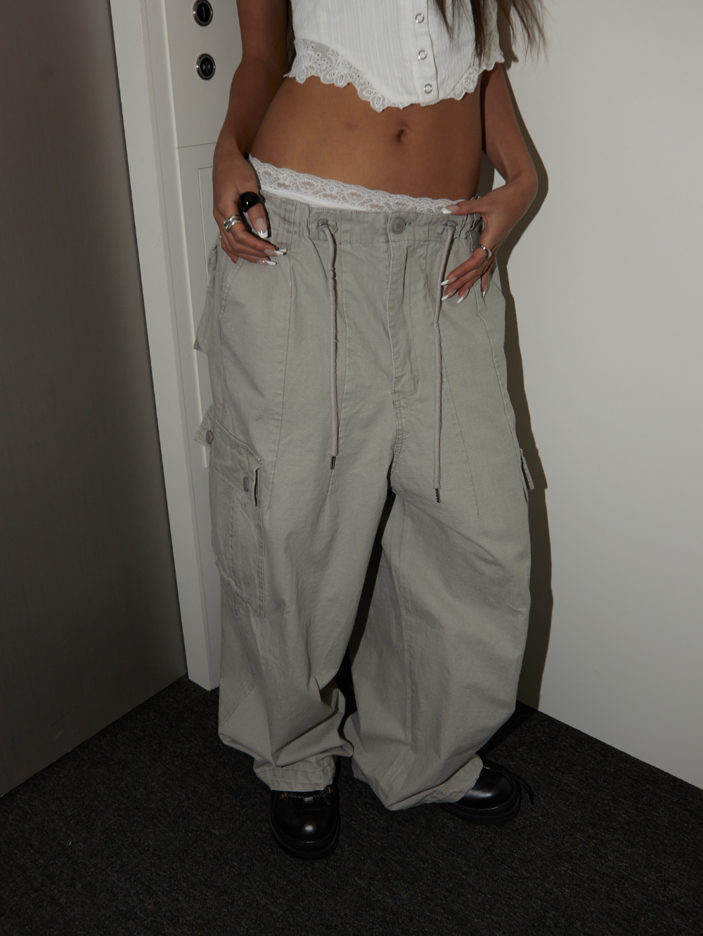 Drawstring Cotton Cargo Pants