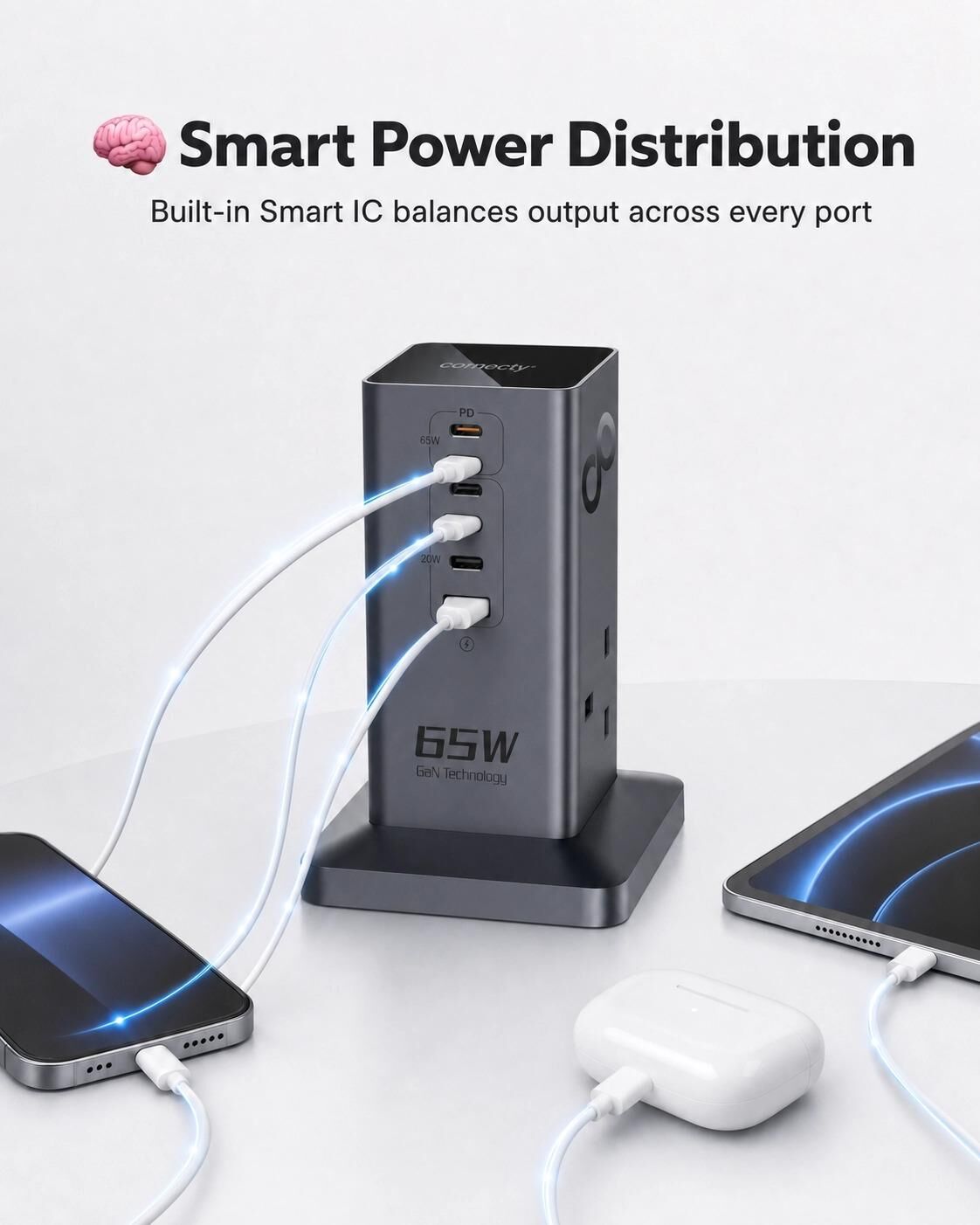 Connecty Just Tower+ 65w 8合1 2AC+6USB 充電拖板 PS106D [預計8月中出貨]