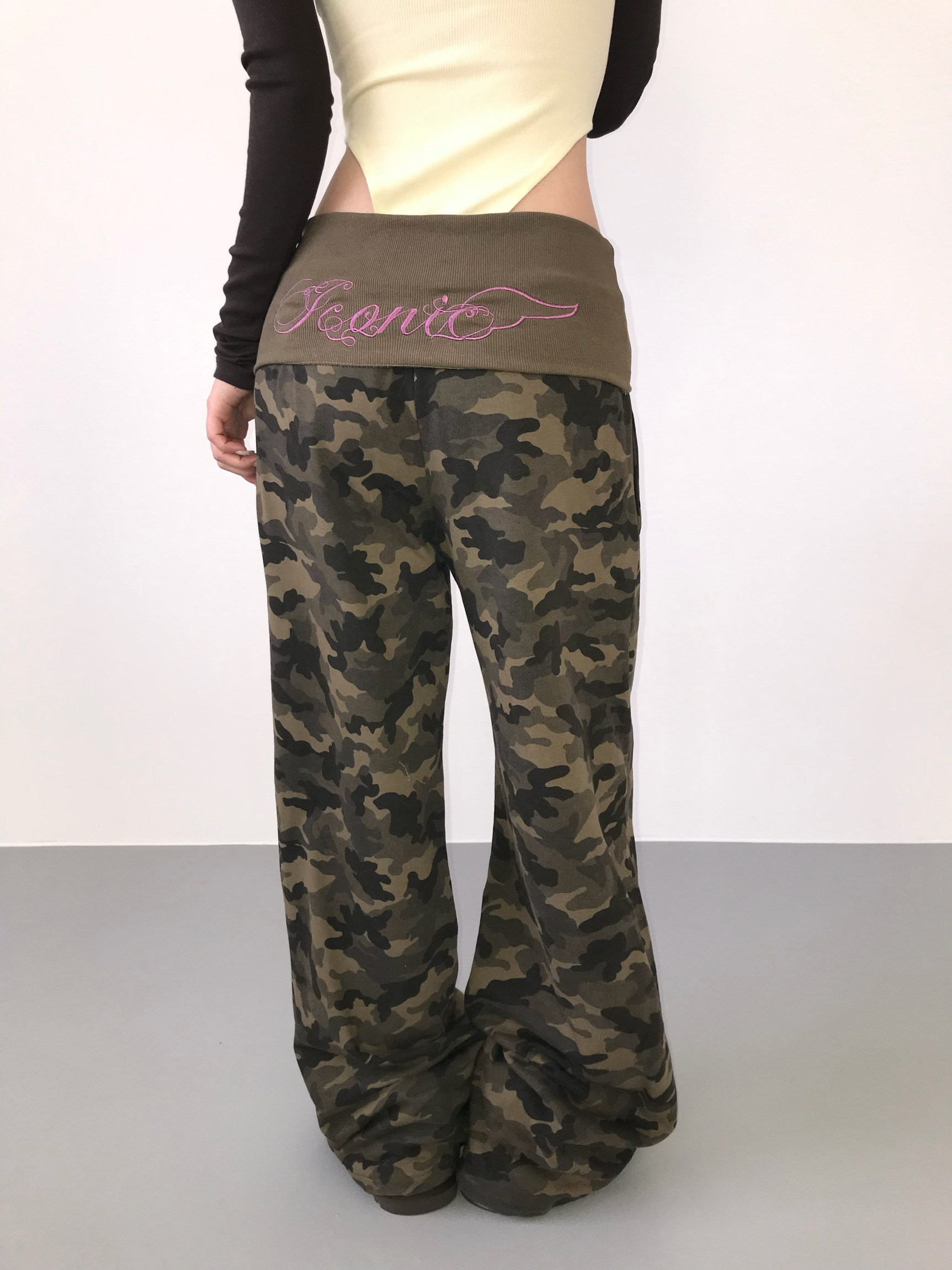Foldover Camo Wide-Leg Sweatpants