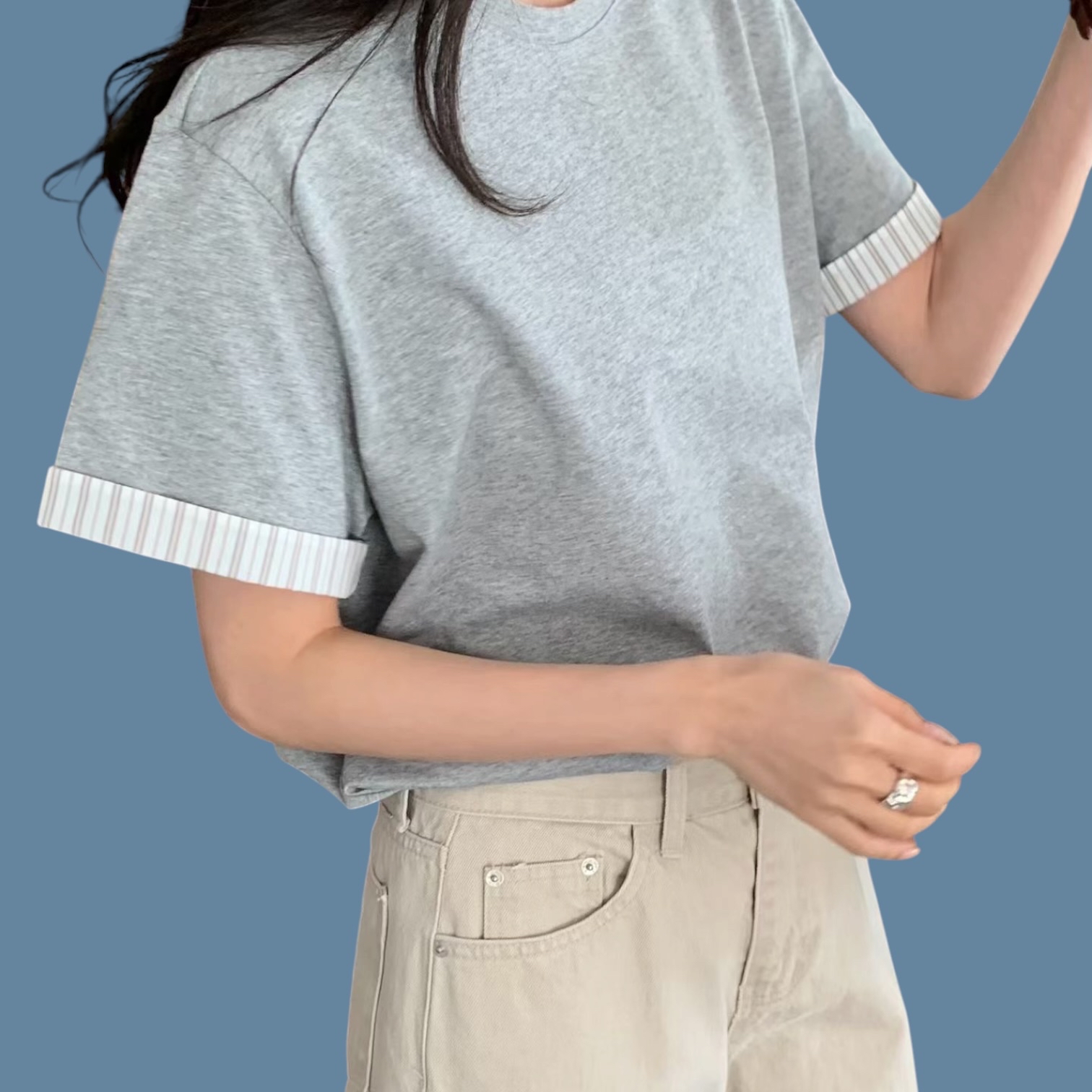 221095手袖間條恤Tee