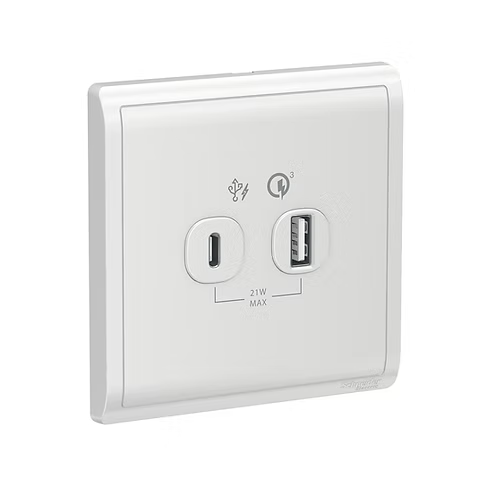 施耐德 Pieno 白 2位21W Type A+C USB充電 插座