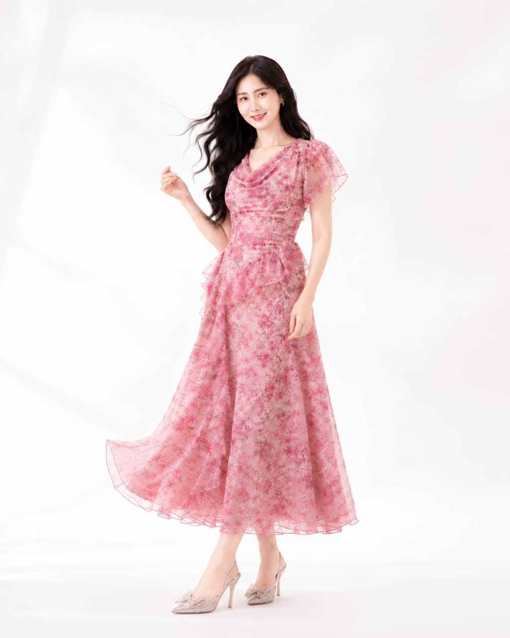 5134 Rosalie Chiffon Daisy Ruffle Maxi Dress