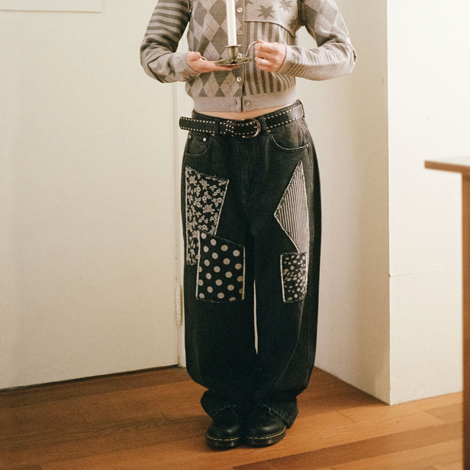 🇰🇷訂購｜niceghostclub 26SS｜PATTERN PATCHWORK WIDE DENIM PANTS 2色 