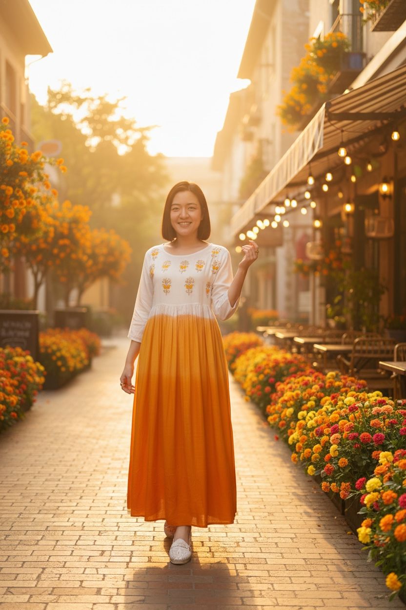 Sunset Gradient Orange Floral Emb Chest OP 49" #1399