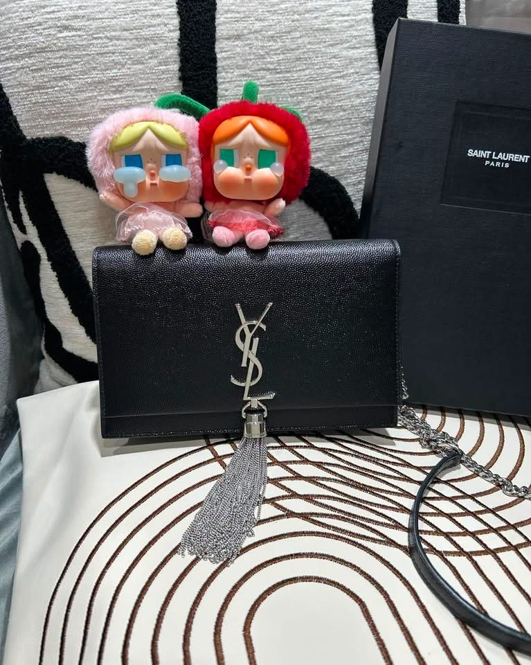 全新 YSL Kate tassel chain flap bag 黑色粒粒牛皮 100%Authentic, 全新未使用品 ✅ certificate✅Dust bag✅box