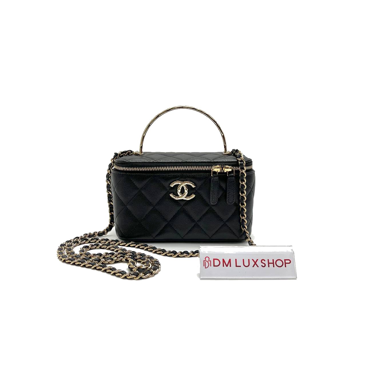Chanel Black Caviar Vanity Case Top Handle GHW (Microchip)