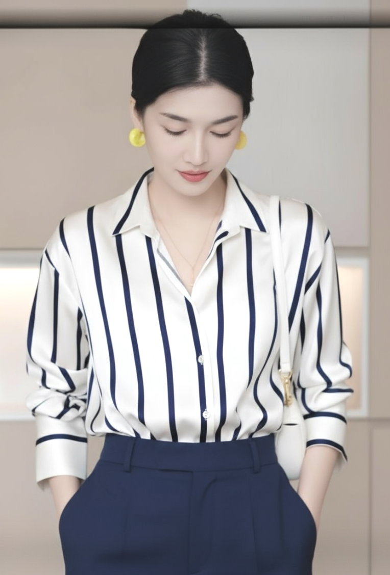 Blue Vertical Stripe Button Up
