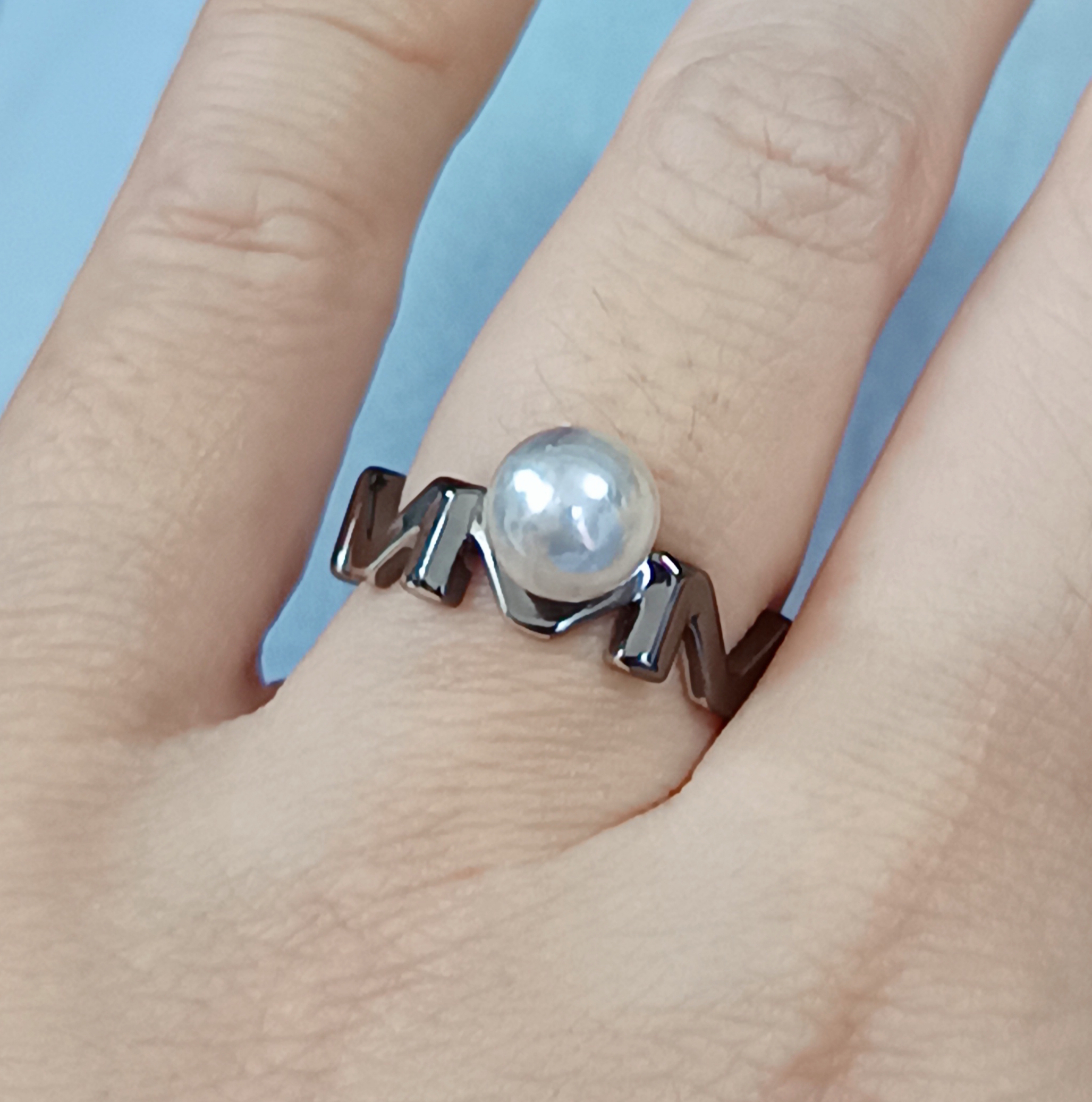 特價品‼️近正圓強光日本真多麻海水珍珠注金暗黑元素MIKIMOTO款開口戒指