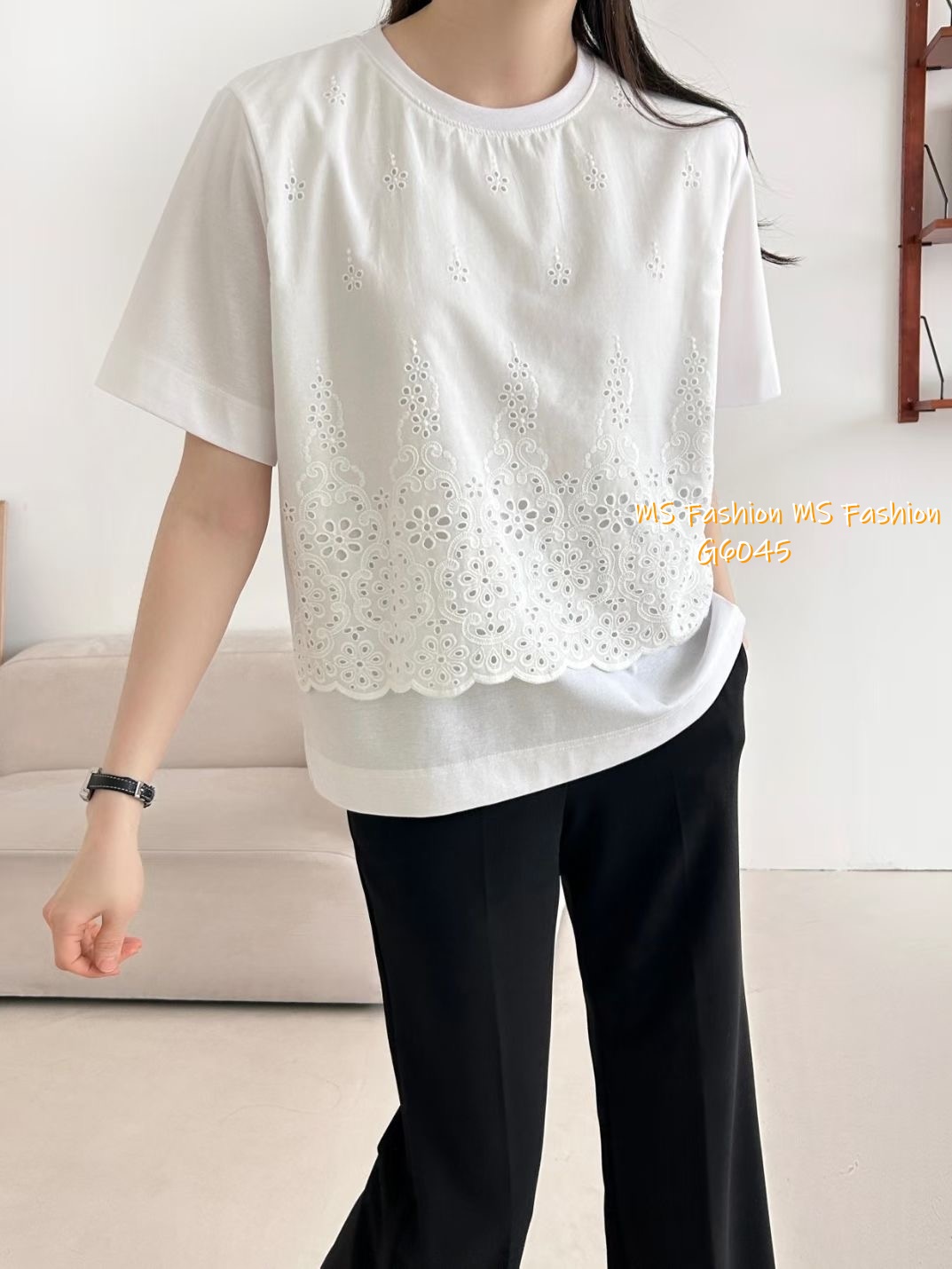 G6045 韓國🇰🇷通花拼布top