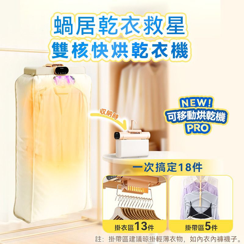 日本Yohome MiniFold雙出風速乾雙模護衣可視窗低噪免安裝可移動烘乾機 PRO 2.0