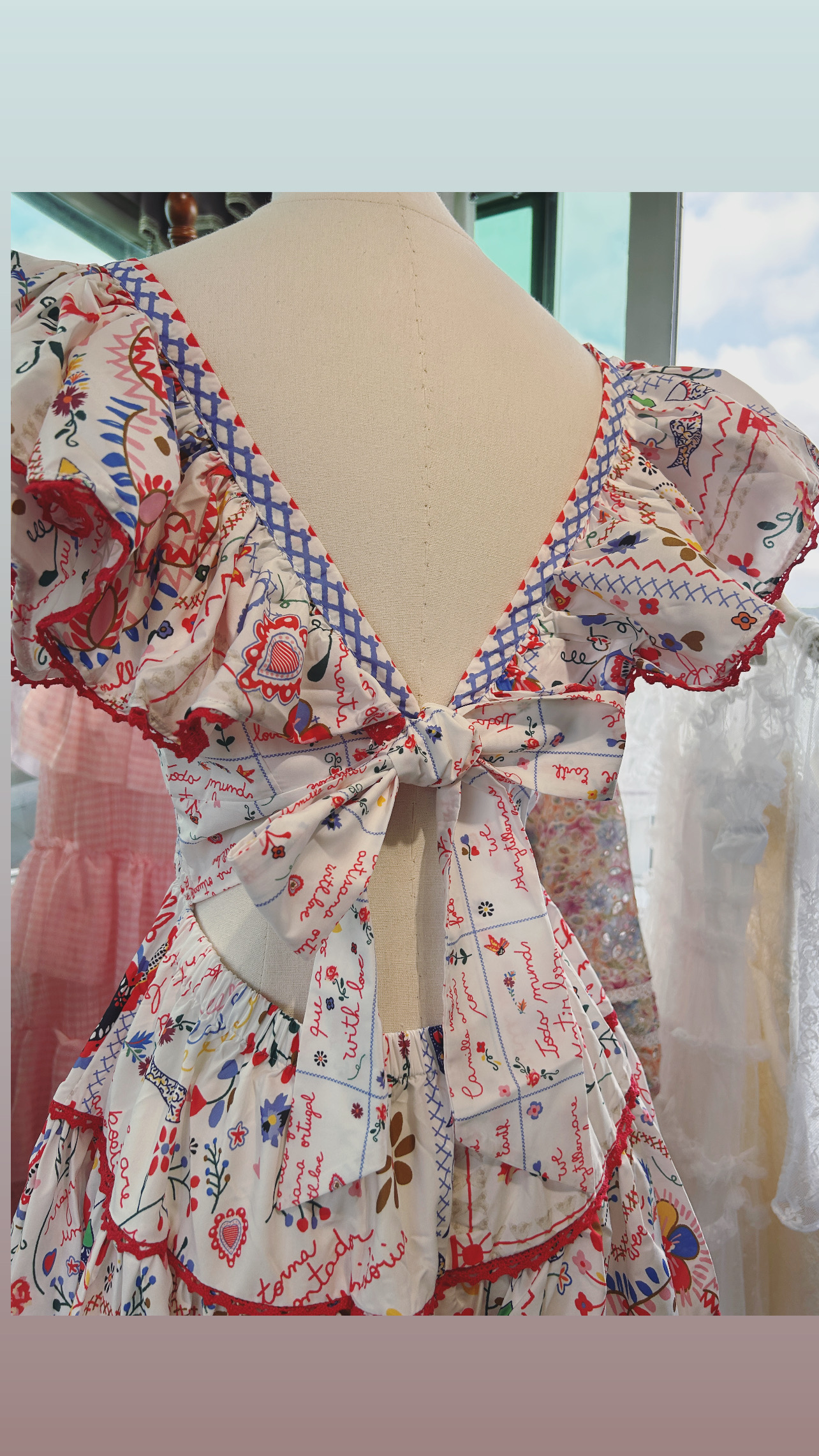 歐美風藍白/紅白印花連衣裙