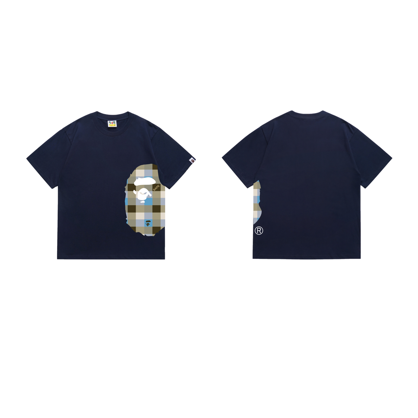 Bape Logo Check Side Big Ape Head Tee 
