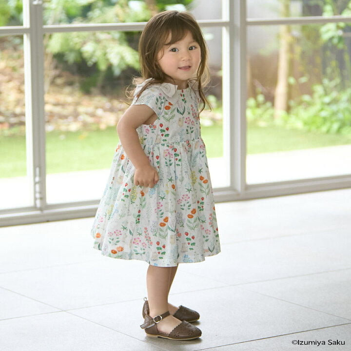 🇯🇵預訂 日本直送🇯🇵Petit Main x Izumiya Saku兩色花卉小貓滿印蝴蝶結短袖連身裙