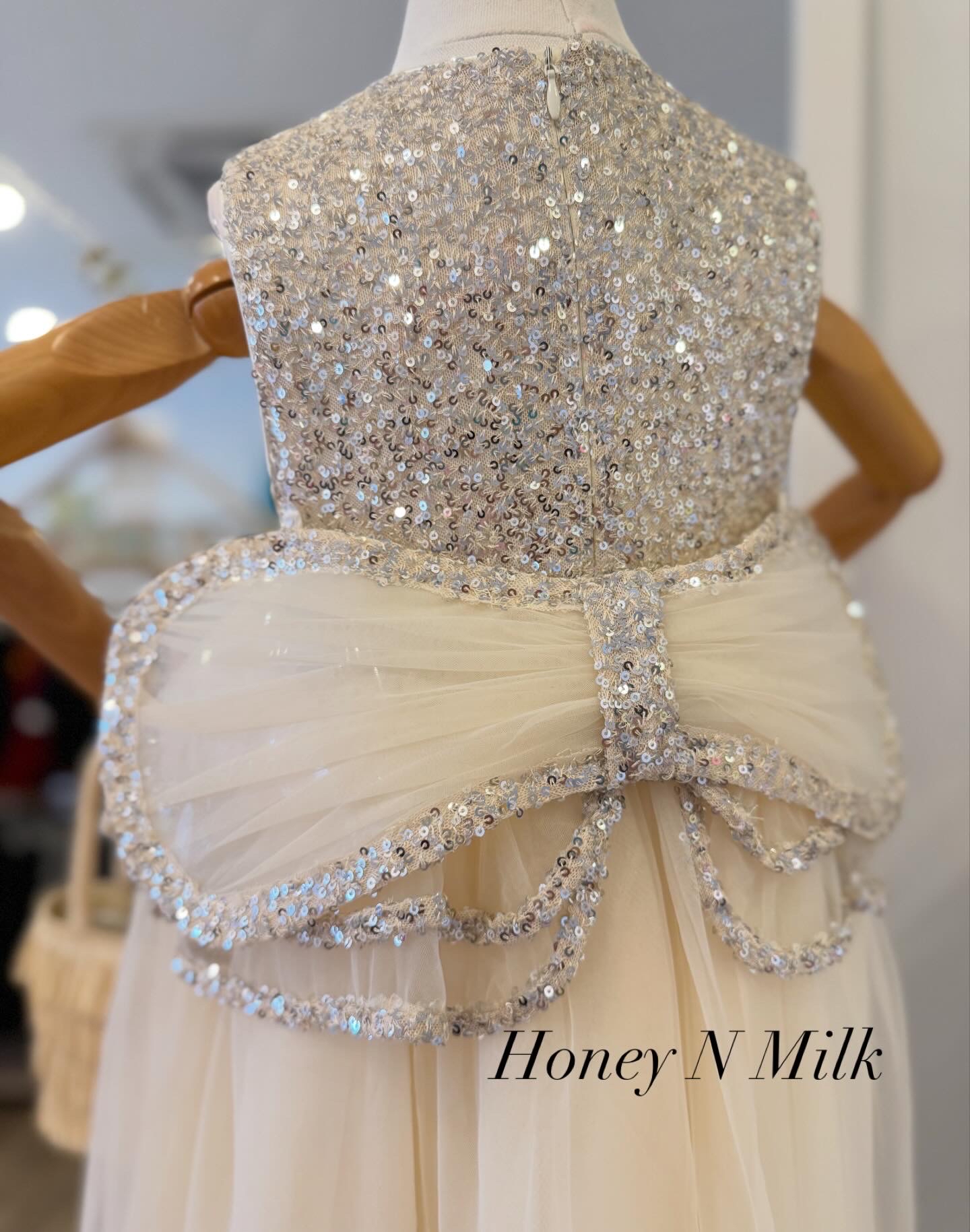 Dancing Sequin Silver Bow Dress
