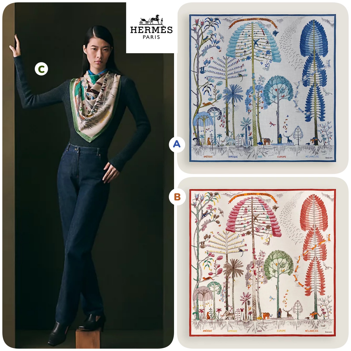 HERMES Cinq Forets Primaires  原始森林絲絨披肩 連全套禮盒