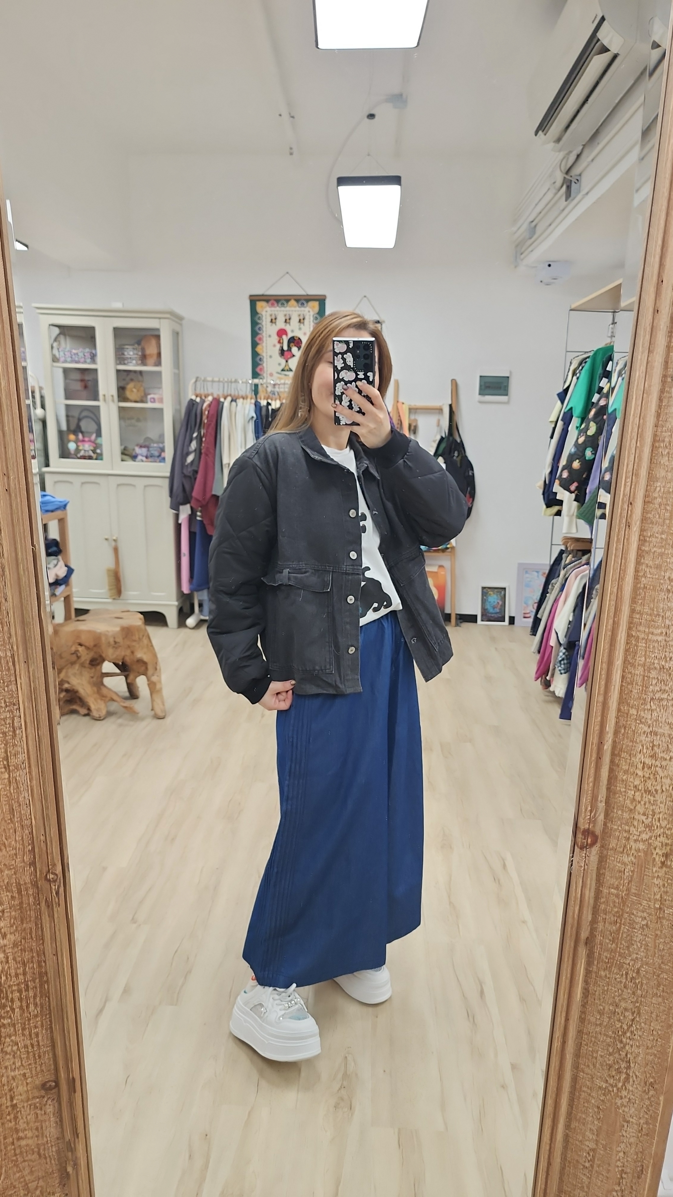 韓國藍拼布邊橡筋牛仔裙