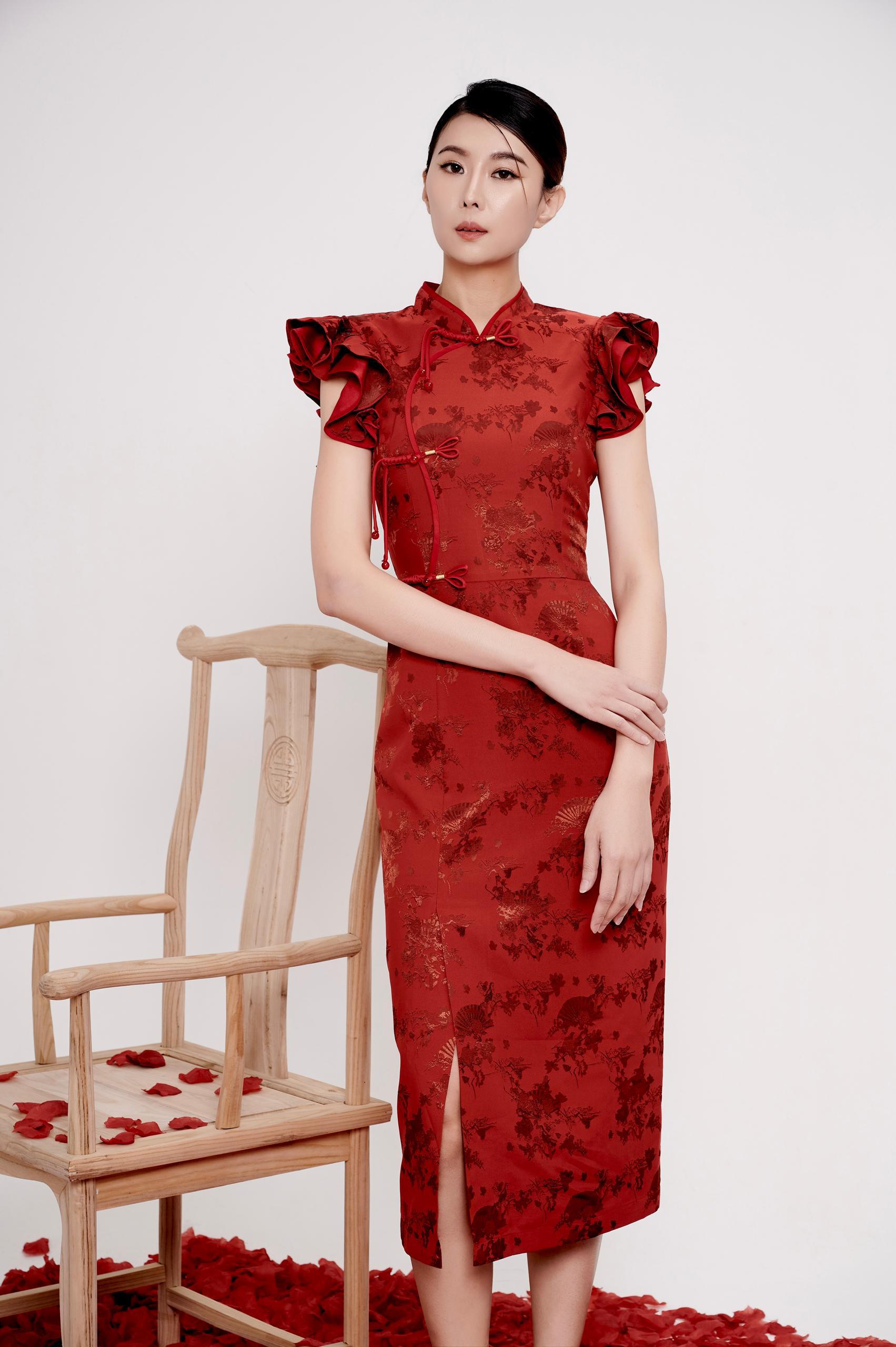 独家荷叶袖子旗袍  2131