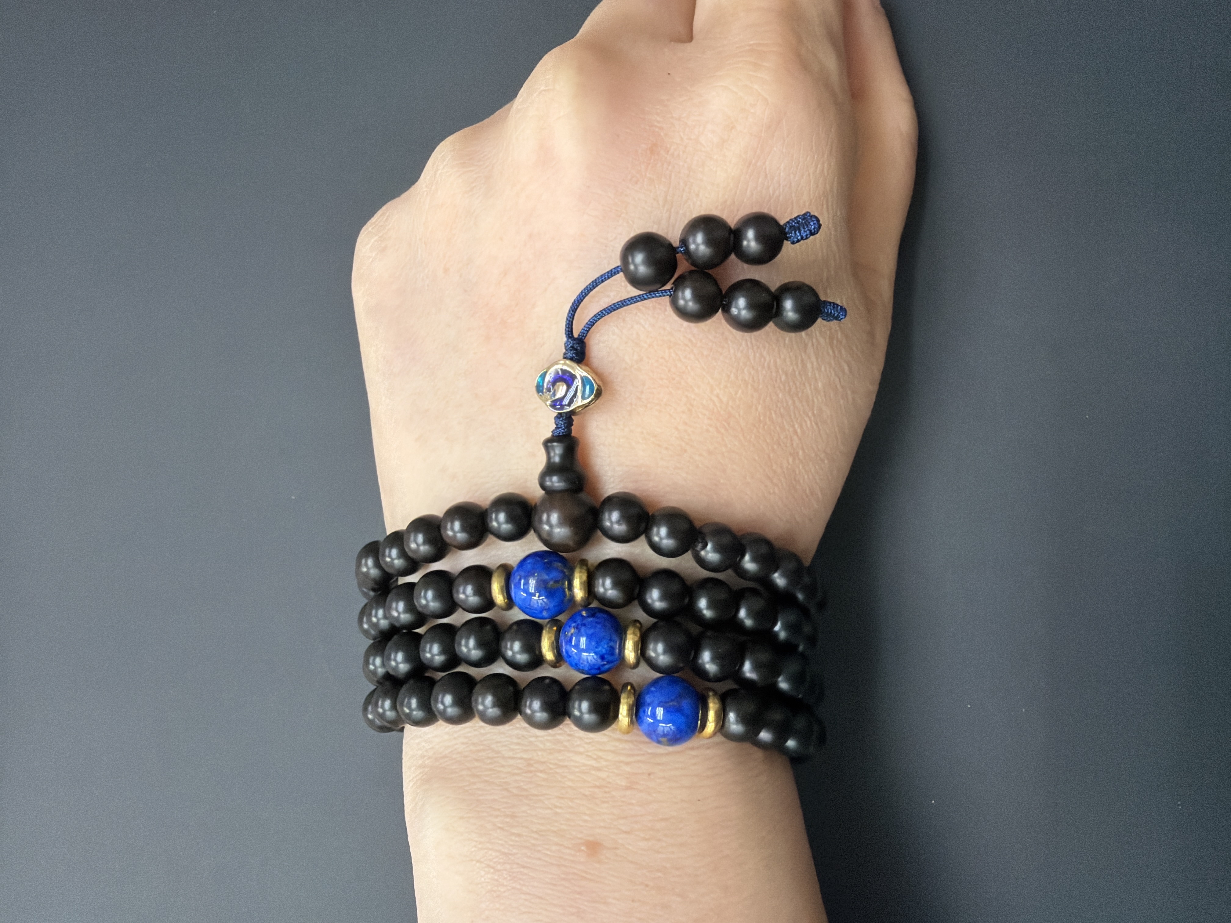 6mm 108粒黑檀念珠 配：青金石、景泰藍