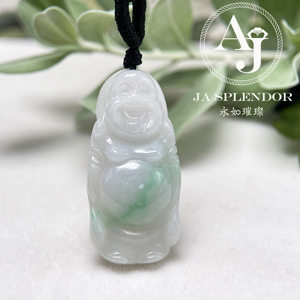 JN-1002 天然翡翠A玉 白底青平安站佛吊墜