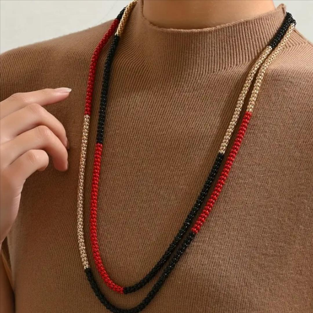 Tri-Color Chain Layered Necklace