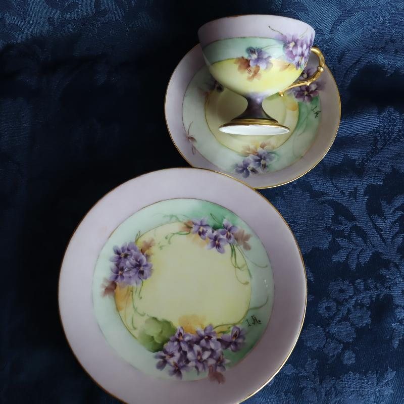 Antique/Vintage Artist Signed Hand paint Forget me Not Tea Set Trio - Possibly German Pre-1935 (MT1571)