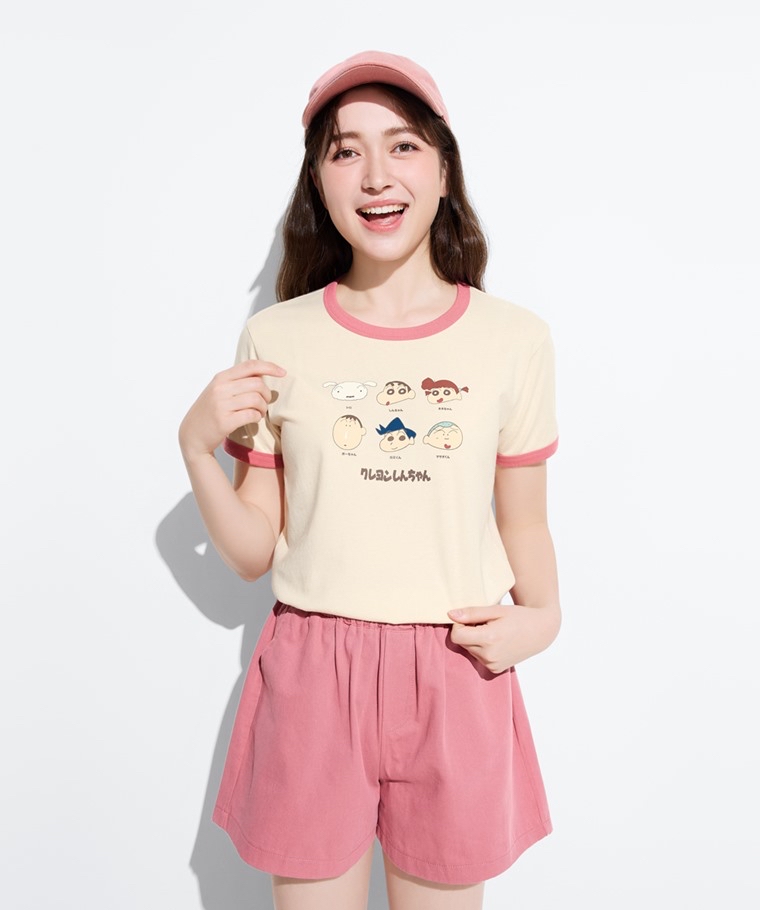 💚預訂 台灣直送💚蠟筆小新人物印花配色純棉成人女裝親子款羅紋短袖T恤